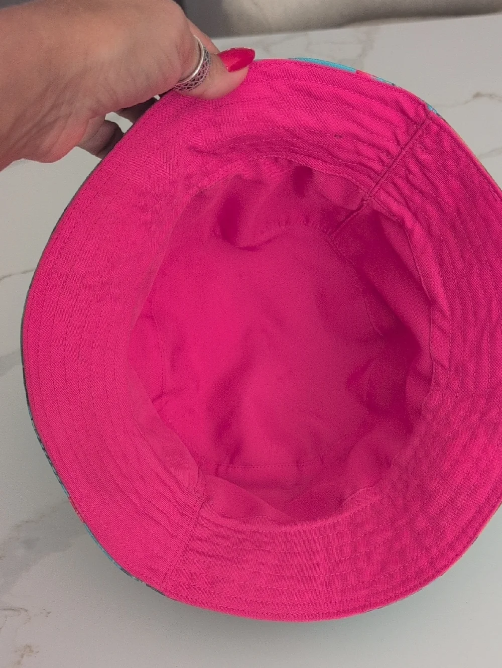 Tropical Reversible Sloth Print Bucket Hat  Turquoise/Pink